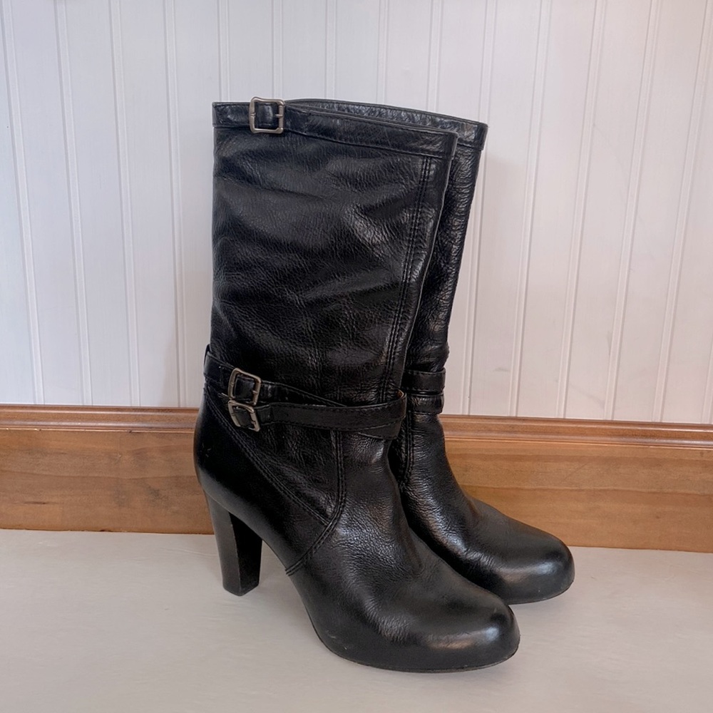 Frye Black Mid Calf Heeled Boots